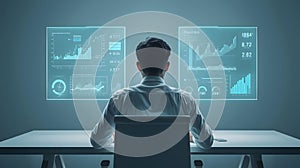 Futuristic technology interface with data analytics and artificial intelligence