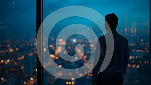 Futuristic technology interface with data analytics and artificial intelligence