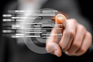 Futuristic Technology Interface with Finger Touching Digital Display Generative AI