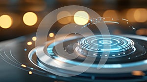 Futuristic technology interface with glowing holographic elements for innovation design