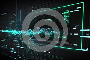 Futuristic technology interface with glowing lines on dark background. 3d rendering