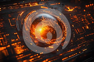 Futuristic Technology Interface with Glowing Orange Circuitry for Sci-Fi Design Generative AI