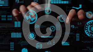 Futuristic Technology Interface with Hands on Keyboard and Digital Data Visualization for cyber security and Data