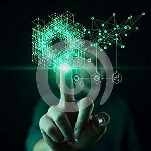 Futuristic Technology Interface - Man Interacting with Digital Network