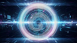 Futuristic Technology Interface with Neon Lights and Data Visualization