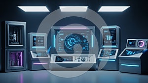 Futuristic Technology Lab with Advanced Computers and 3D Printers