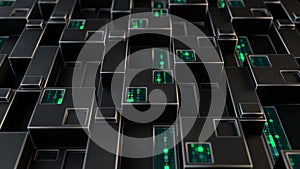 Futuristic technology panel with digital code 3D render