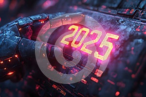 Futuristic Technology 2025: Robotic Hand Interacting with Digital Interface Generative AI