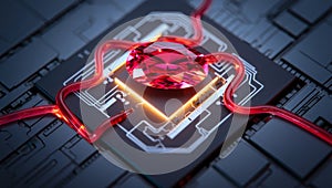 Futuristic Technology: Ruby Gemstone on Microchip