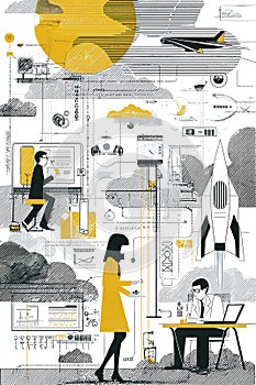 Futuristic technology theme with objects and gadgets in an isometric layout