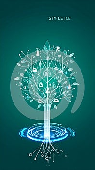 Futuristic Technology Tree Network Concept