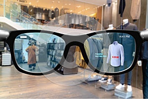 Futuristic technology trend concept in smart glasses.user can use smart glasses with augmented mixed virtual reality in retail to