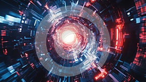 Futuristic technology tunnel generating cyberspace data stream