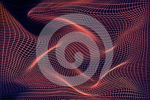 Abstract digital technology background featuring a flowing, undulating 3D wireframe mesh grid.