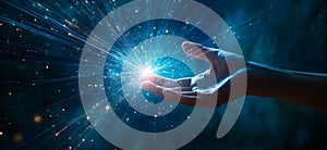 Futuristic Touch Interaction with Digital Data Streams, Technology, Innovation, and Connection