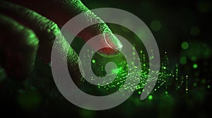 Futuristic touch interface with glowing green holographic elements