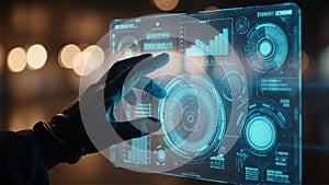 Futuristic Touchscreen Interface in Gloved Hand