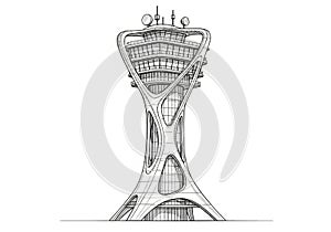 Futuristic tower design with a skeletal, exoskeletal structure.