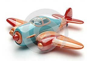 Futuristic toy airplane isolated on a white background. Concept of kids friendly toys, aviation playthings, playful