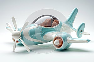 Futuristic toy airplane isolated on a white background. Concept of kids friendly toys, aviation playthings, playful