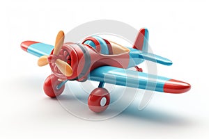 Futuristic toy airplane isolated on a white background. Concept of kids friendly toys, aviation playthings, playful