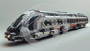 A futuristic train is flying through the sky by AI generated image