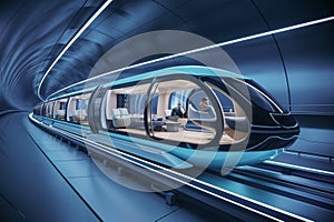 A futuristic train or hyperloop concept in a high-speed transit system 3