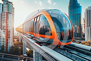 Futuristic Train Rush Through Modern Cityscape