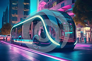 Futuristic tram city. Generate ai