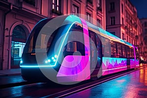 Futuristic tram city transport. Generate ai