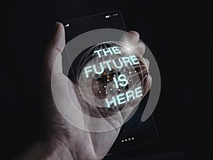 Futuristic transparent glass phone Technology concept.