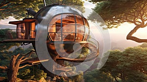 Futuristic Treehouse With Virtual Reality Integration. Generative AI photo