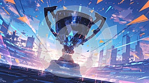 Futuristic Trophy Celebrating Victory in a Digital Arena