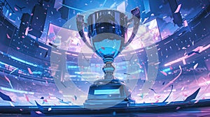 Futuristic Trophy Celebrating Victory in a Digital Arena