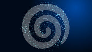 Futuristic twisted sphere made of lines and dots. Technological background. Data transmission network. 3D rendering