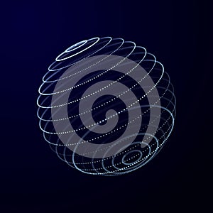 Futuristic twisted sphere made of lines and dots. Technological background. Data transmission network. 3D rendering