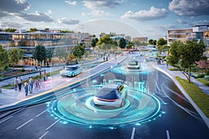 Futuristic City with Autonomous Vehicles and Smart Technology