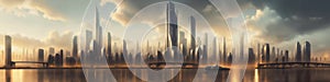 Futuristic urban skyline,Fictional City Skyline,