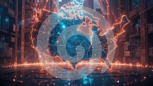 Futuristic Usa Map with Glowing Connections and Data Visualization Effect