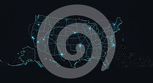 Futuristic USA Map with Glowing Digital Connections