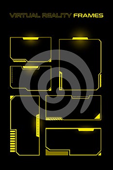 Futuristic golden Cyberpunk elements set. Virtual Reality vector frames. photo