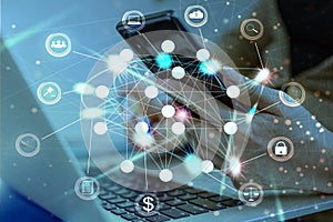 Futuristic user interface concept. Graphical User Interface(GUI). Head up Display. Internet of things.