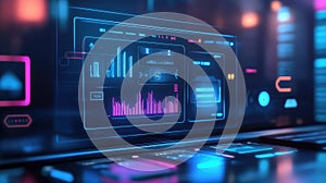 Futuristic user interface displaying analytical data technology