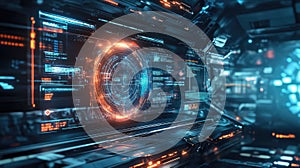 Futuristic user interface displaying digital data on screen