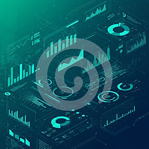 Futuristic user interface displaying various data visualizations in a digital dashboard