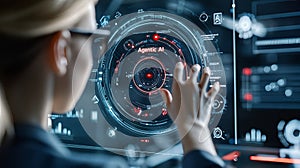 Futuristic User Interface Interaction with Artificial Intelligence Visualization on Digital Screen