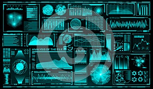 Futuristic user interface set. HUD. Future infographic elements. Technology and science theme. Analysis system. Scanning