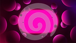 Futuristic vector gradient poster with glowing pink capsule on dark background, neon lighting with reflex on spheres, abstract