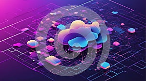 Futuristic Vector of Quantum Computing Nodes and Cloud Networks in Isometric Style