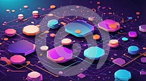 Futuristic Vector of Quantum Computing Nodes and Cloud Networks in Isometric Style